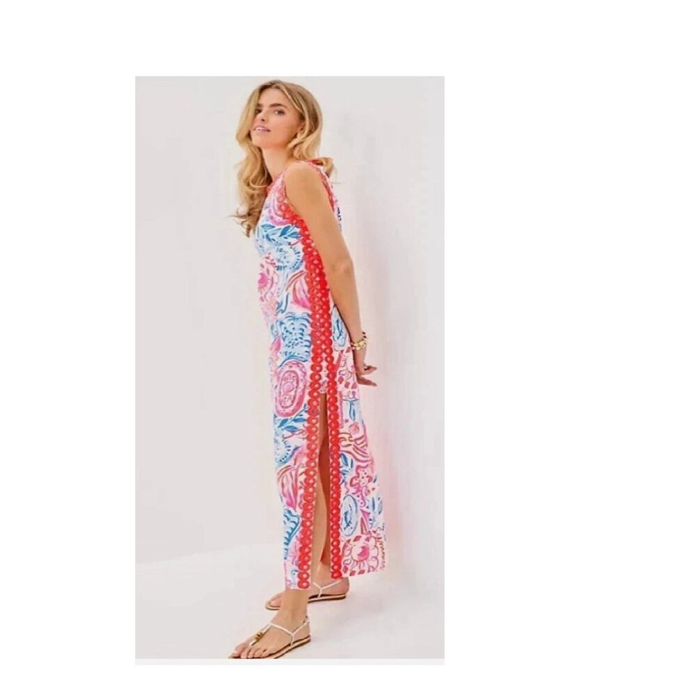 NWT LILLY PULITZER SIZE 12 SADIE MAXI SHIFT ROMPER *SUN SEA SAND* RESORT WHITE - Picture 2 of 4